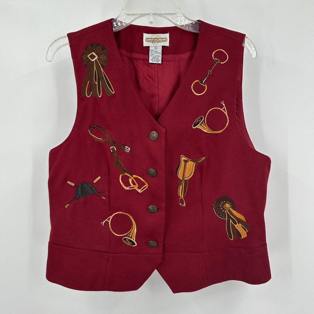 Cambridge Dry Goods Womens Equestrian Wool Blend Vest Sz L Horse Girl Old Money